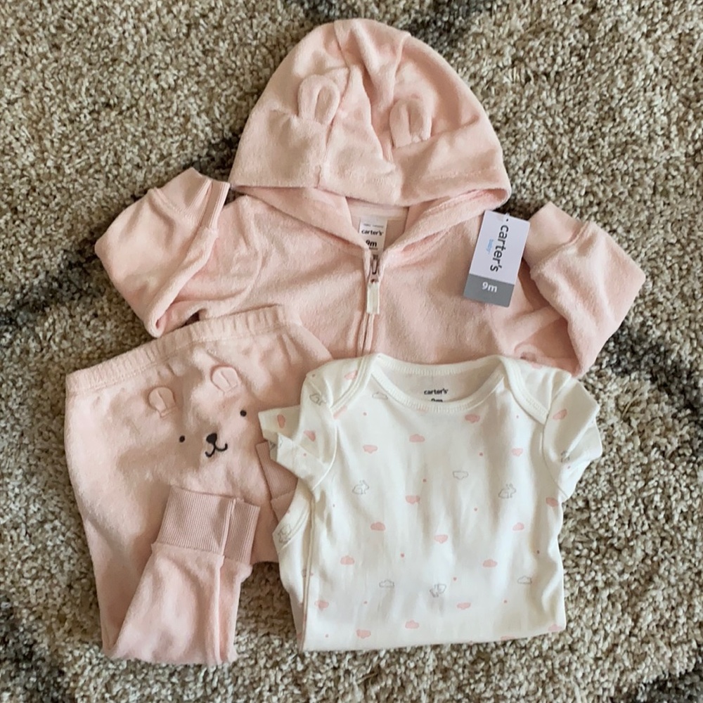 Carter’s baby girl pink bunny 3 piece hoodie set